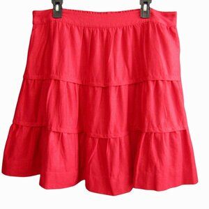 Soft Surroundings Talisa Skirt XL Petite Red Linen Blend Tiered A-Line Lined